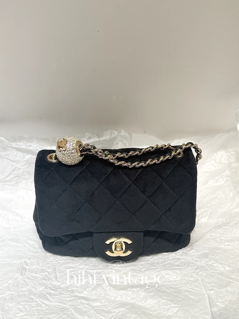 99新 Chanel/香奈儿 20A 黑金丝绒钻球方胖子 30开15383031/JL