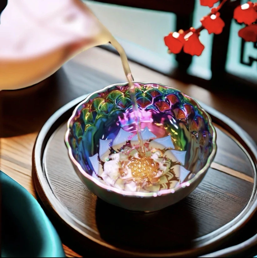 七彩花开富贵曜变主人杯