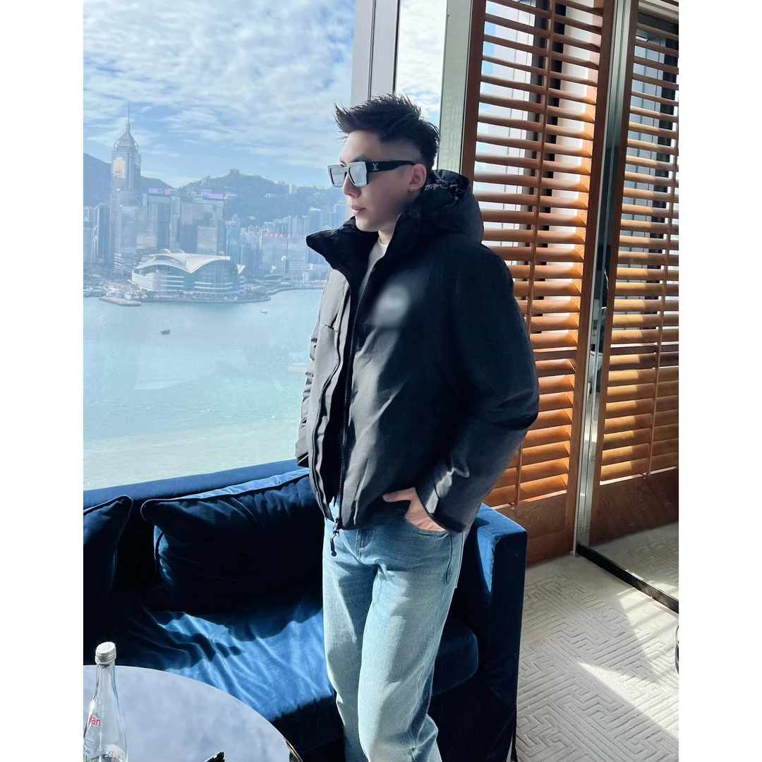 【黑色鹅服】冬季高级保暖外套90白鸭绒连帽老钱男士夹克羽绒服衣服