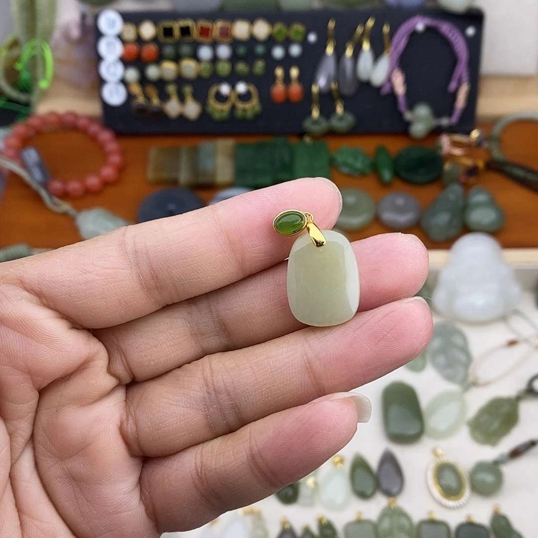 和田玉银S925镶嵌吊坠(不含链)