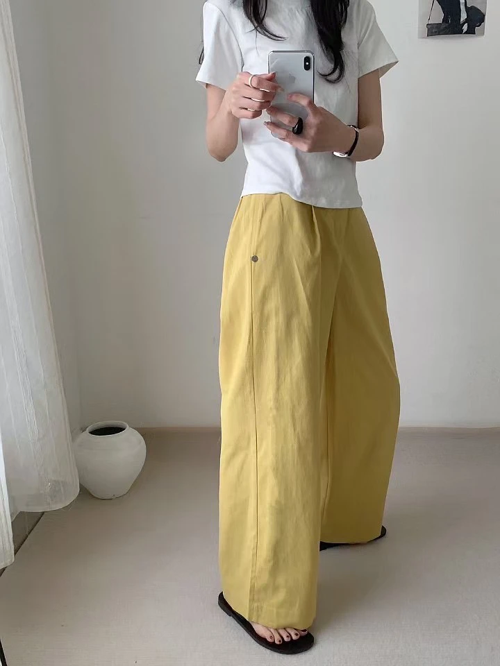 苎麻半松紧腰长裤8827