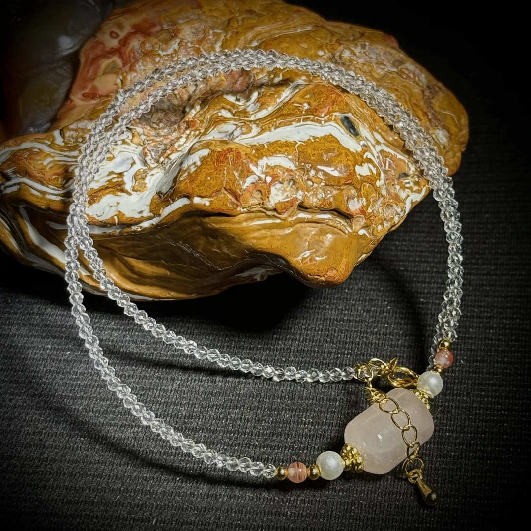 天然老矿粉水晶路路通锁骨链 多样性发其一 A3006