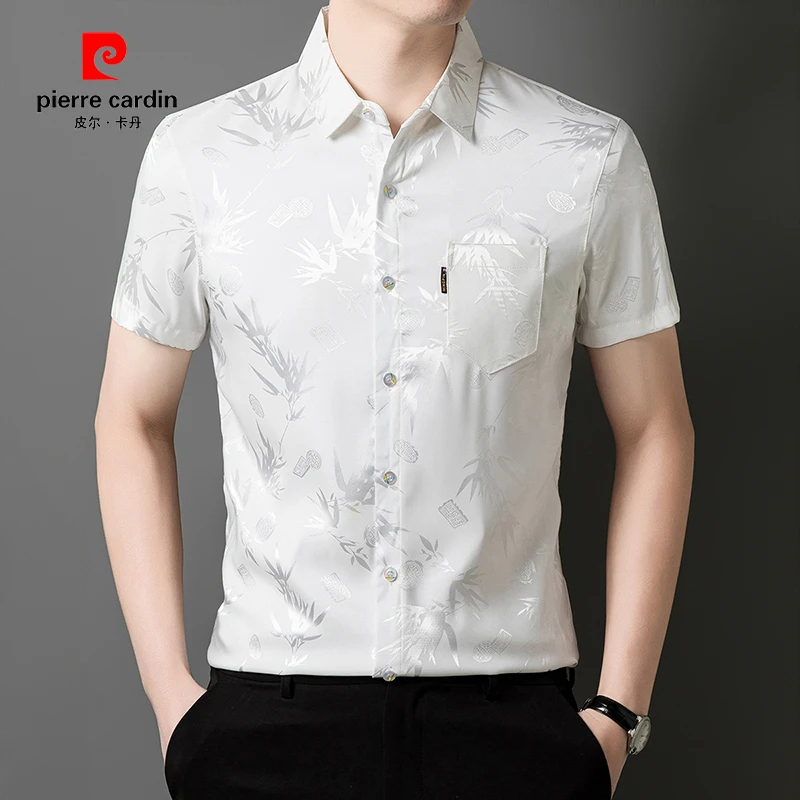 皮尔卡丹夏季男士冰丝短袖衬衫真口袋中老年爸爸休闲宽松短袖衬衫