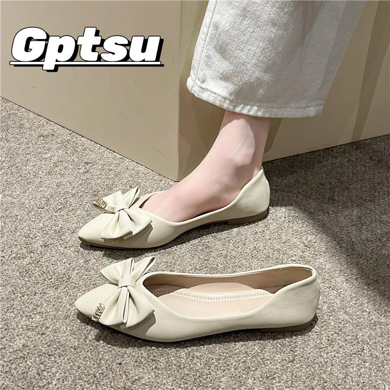 GPTSu法式气质黑色尖头单鞋女浅口小香风晚晚鞋女士软底平底瓢鞋