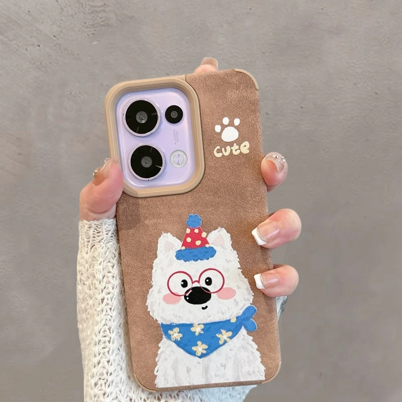 适用opporeno13手机壳13pro新款pkm110可爱小狗防摔软壳简约棕色