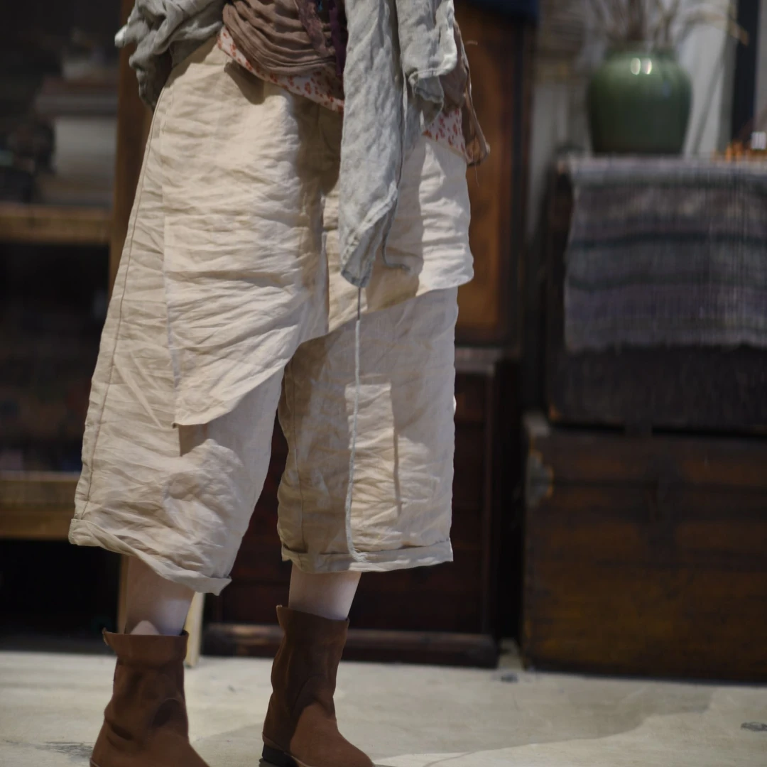 素年未央 SN60 春夏文艺风纯色拼接苎麻渔夫裤