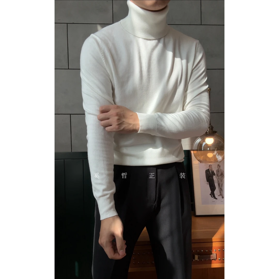 秋冬新款男士品质针织打底衫中领高领百搭修身