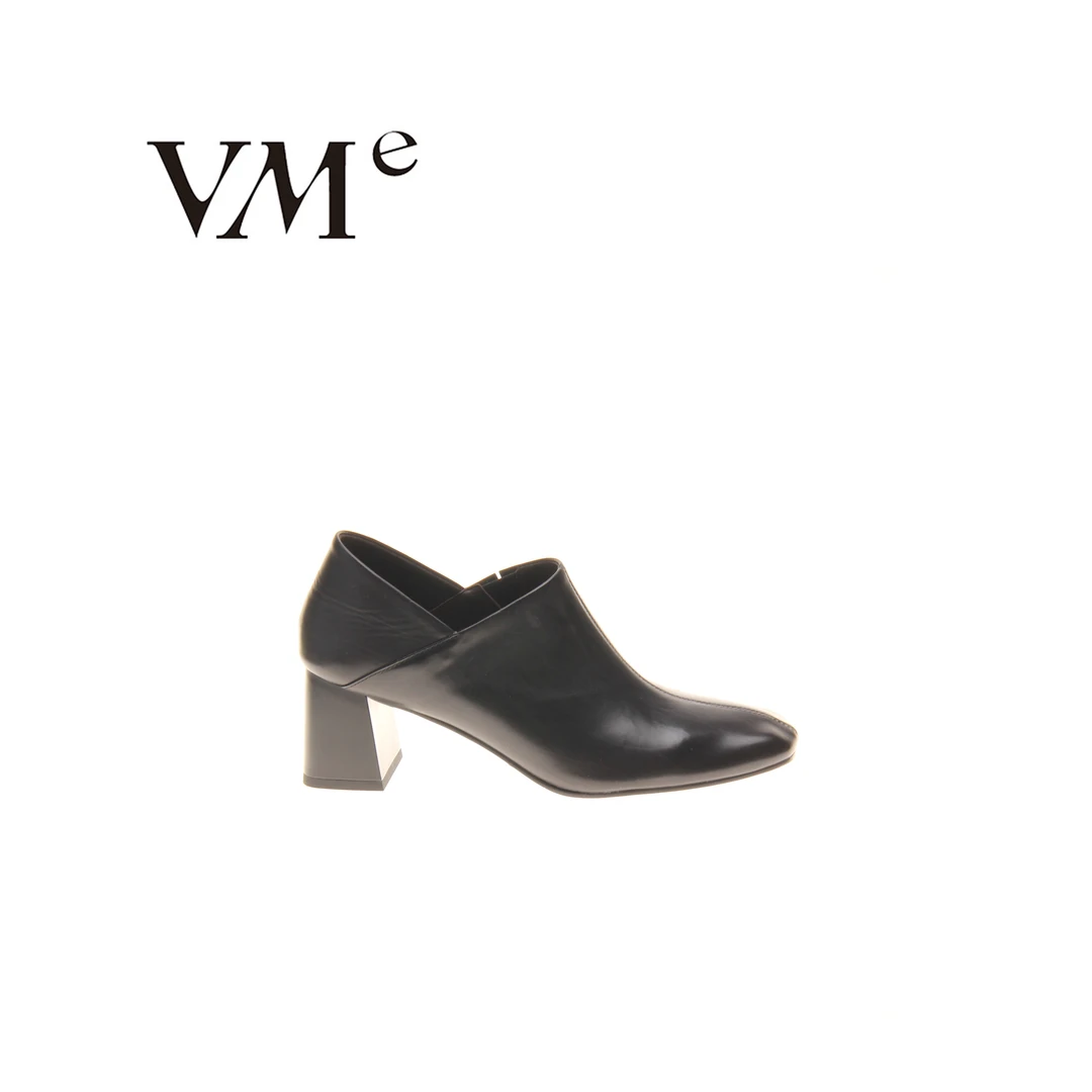 VME/舞魅新款春季方头时尚气质舒适中跟真皮女士单鞋 VS25A3453
