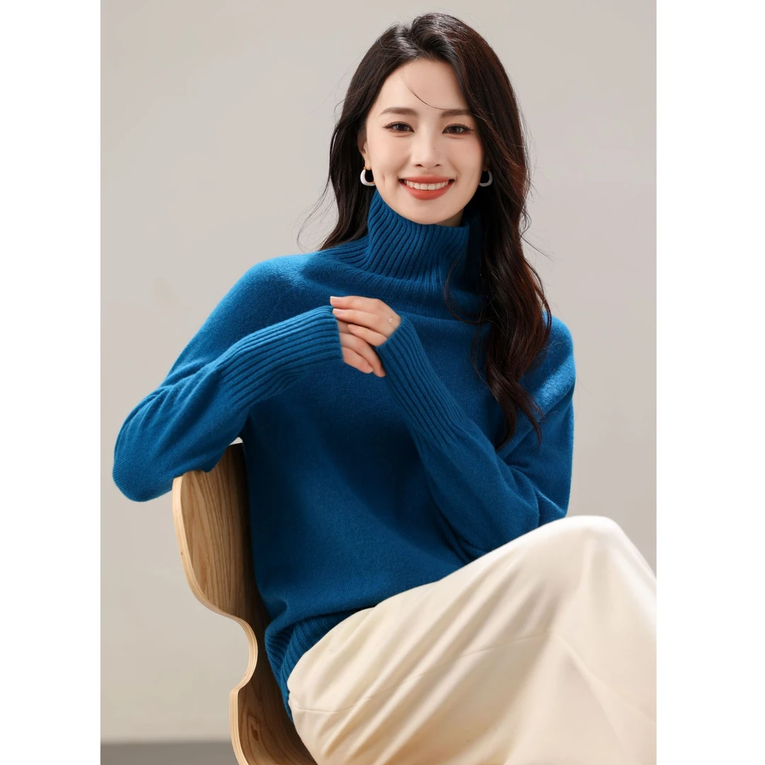 DONGLAN高领加厚款100%纯羊毛美丽诺无缝一体羊毛针织女士羊毛衫