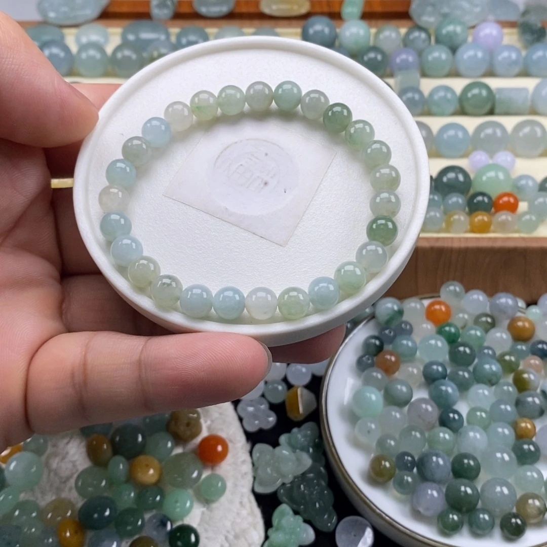 翡翠裸石天然缅甸A货手串卡6+