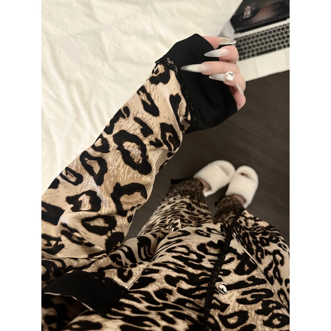 【DMXJ大梦想家】轻奢豹纹春秋款睡衣女高级感轻奢冰丝家居服两件套