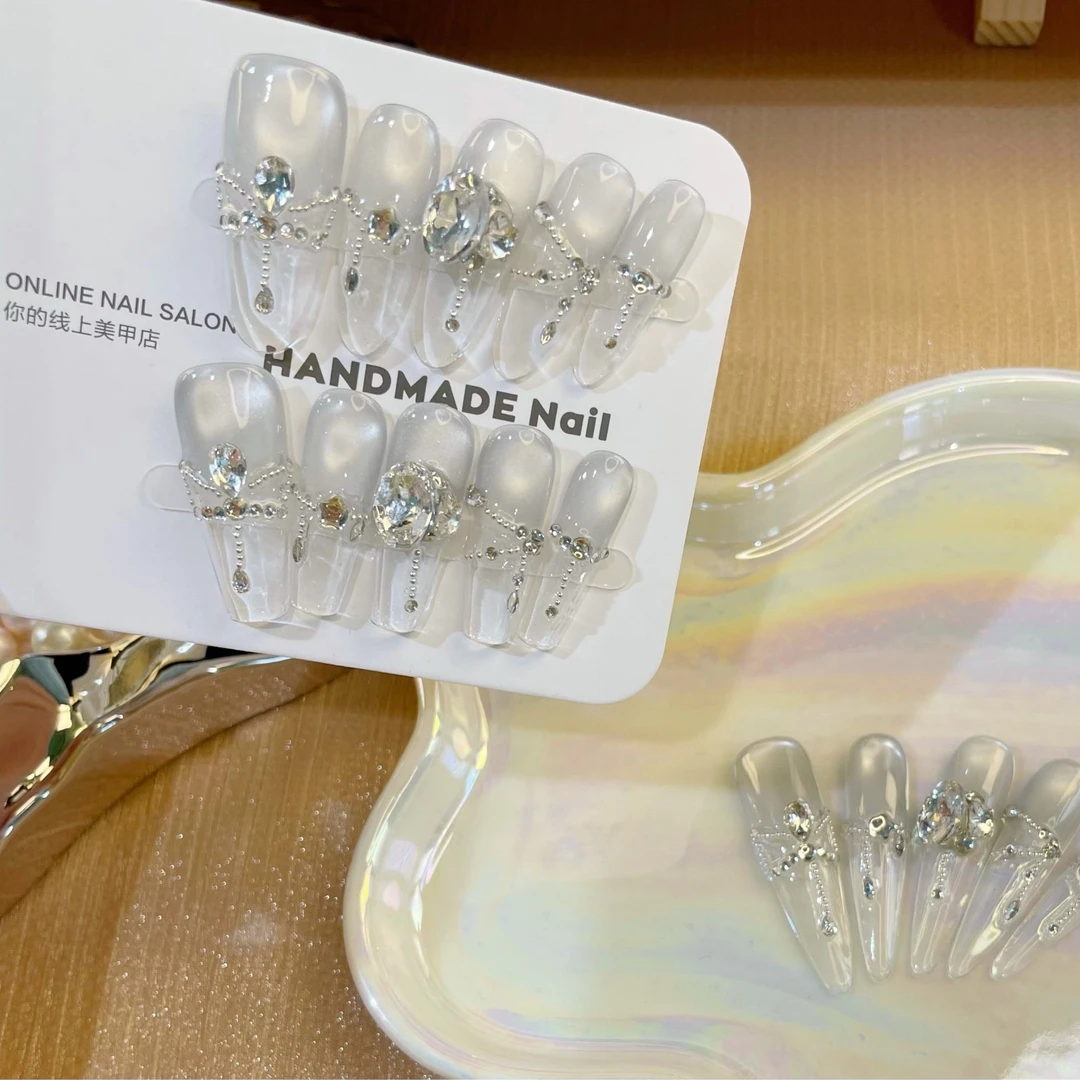 【清冷月光】纯手工穿戴甲冰透流行温柔纯欲显白高级十片装