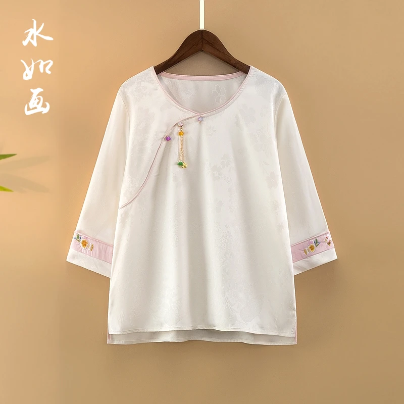 【锦胭】夏季2025新款上衣小衫新中式国风女装宽松气质绣花长袖衬衫