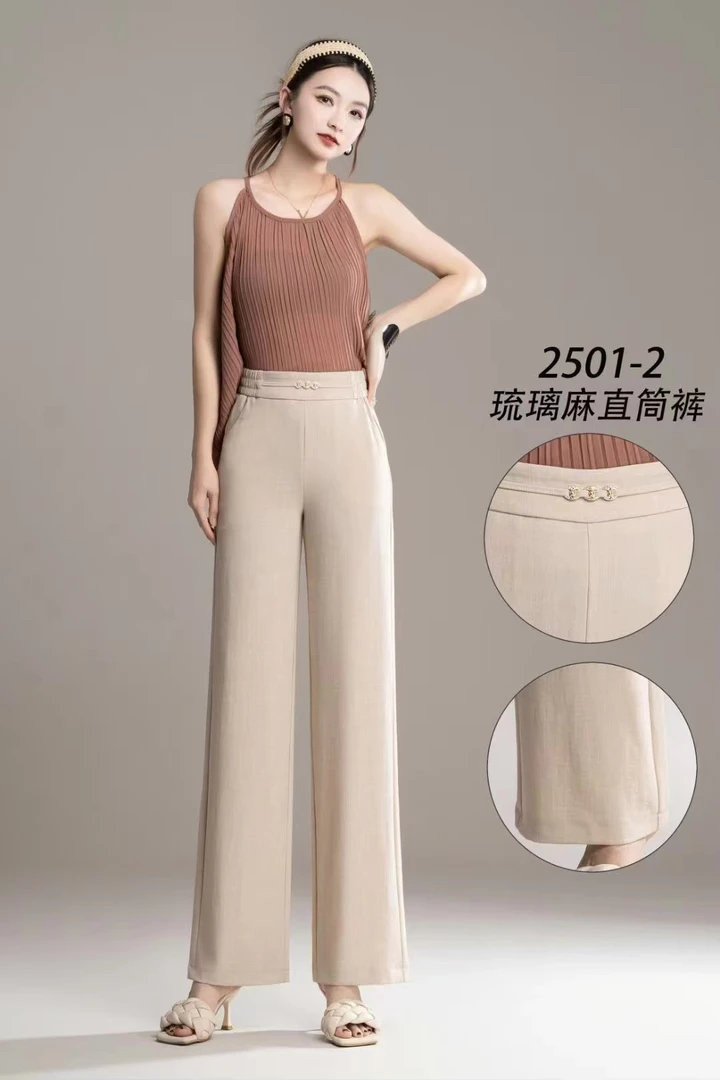 圆领常规款条纹薄款中老年女装直筒裤