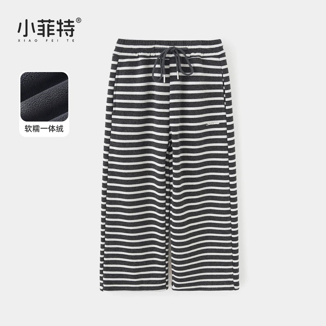 小菲特女童冬加绒条纹裤中大童保暖卫裤儿童加厚直筒裤HNKD56517