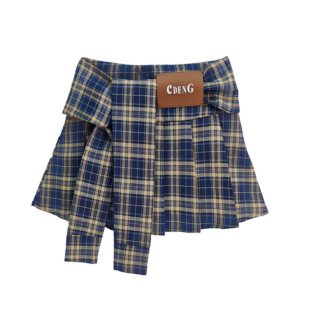 秋季格纹半身裙高腰时尚格子学院风格裙红色不规则设计百褶裙短裙