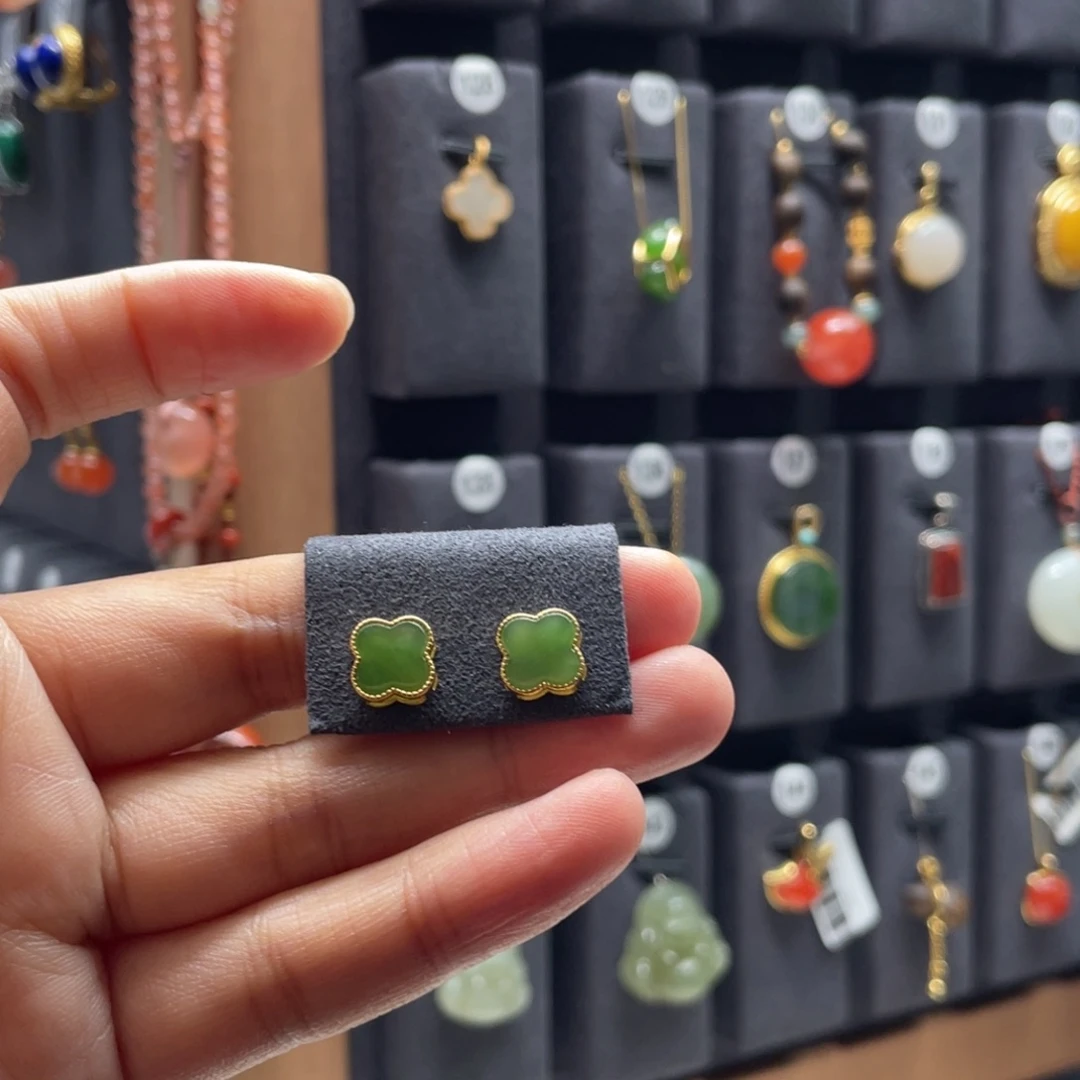 和田玉银S925镶嵌耳饰06号