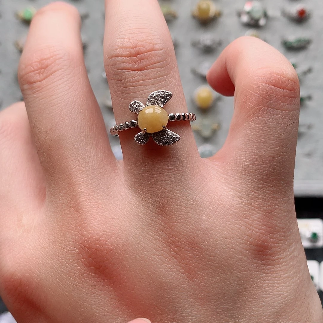 翡翠戒指银S925镶嵌0244