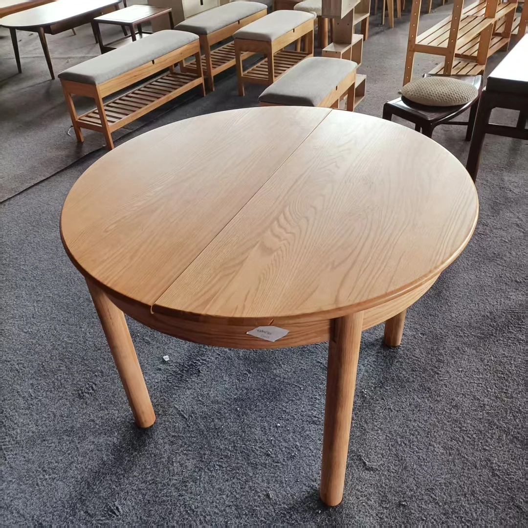 （1000-1300）*1000*750mm瑕疵红橡木原木色圆变长餐桌简约时尚