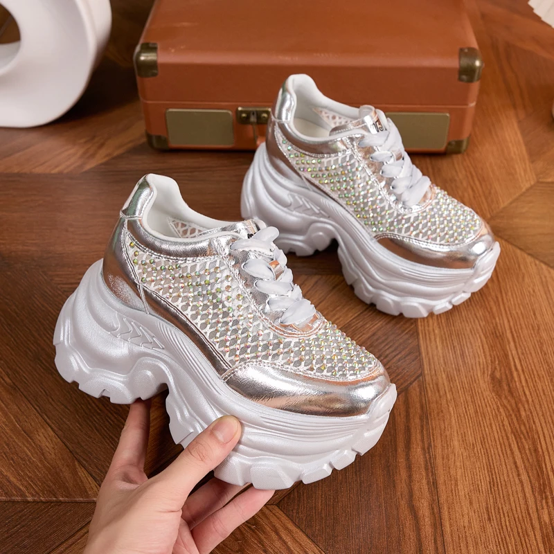 9cm镂空网面老爹鞋女夏2025透气时尚厚底休闲鞋小个子内增高女鞋