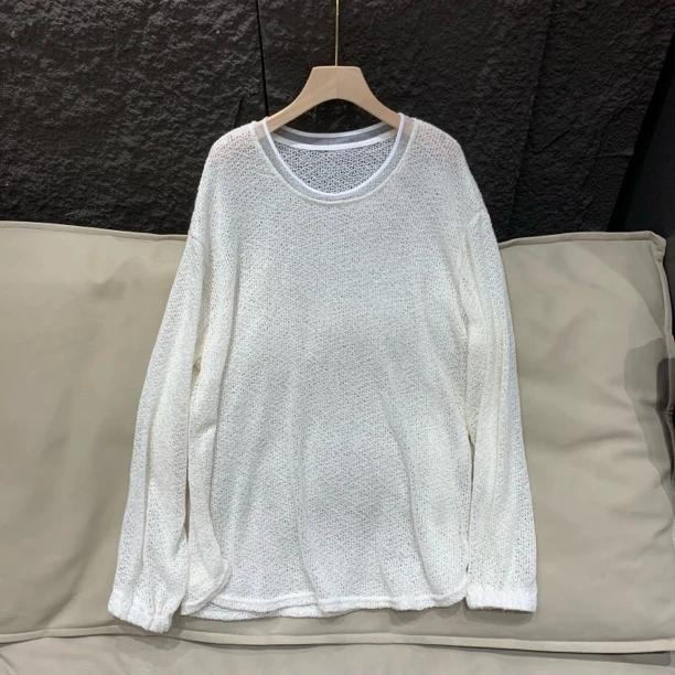 （老三）韩版长袖毛针织衫时尚镂空长袖针织衫宽松上衣套头休闲上衣