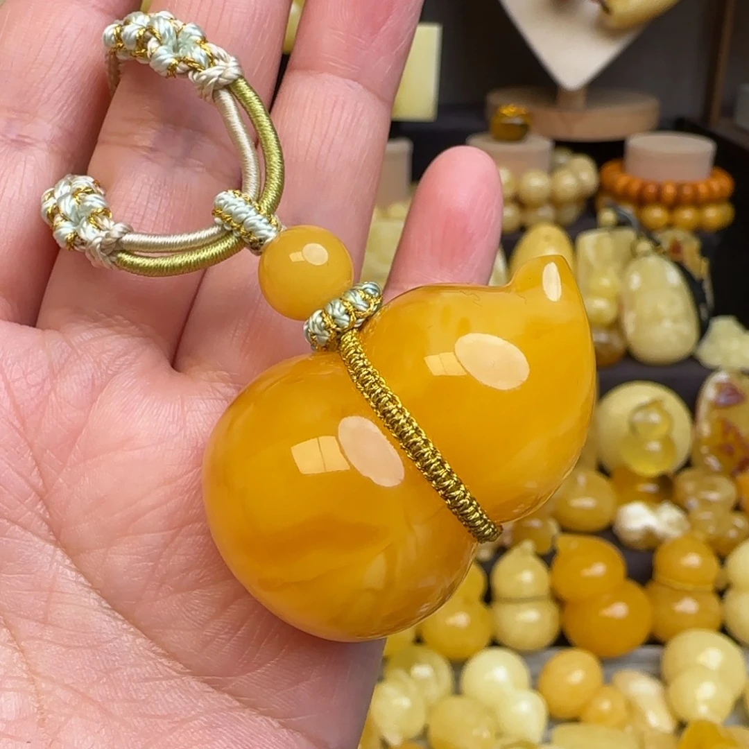 琥珀未镶嵌套链天然焦皮料蜜蜡葫芦吊坠