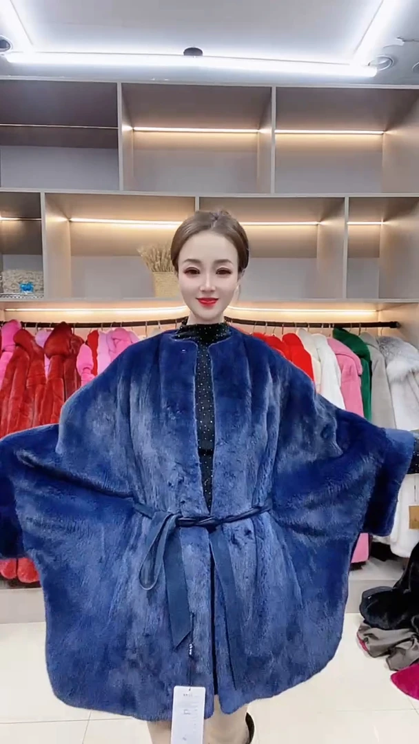 一生之美 进口貂皮大衣女整貂廓形蝙蝠袖中长款水貂皮草外套气质