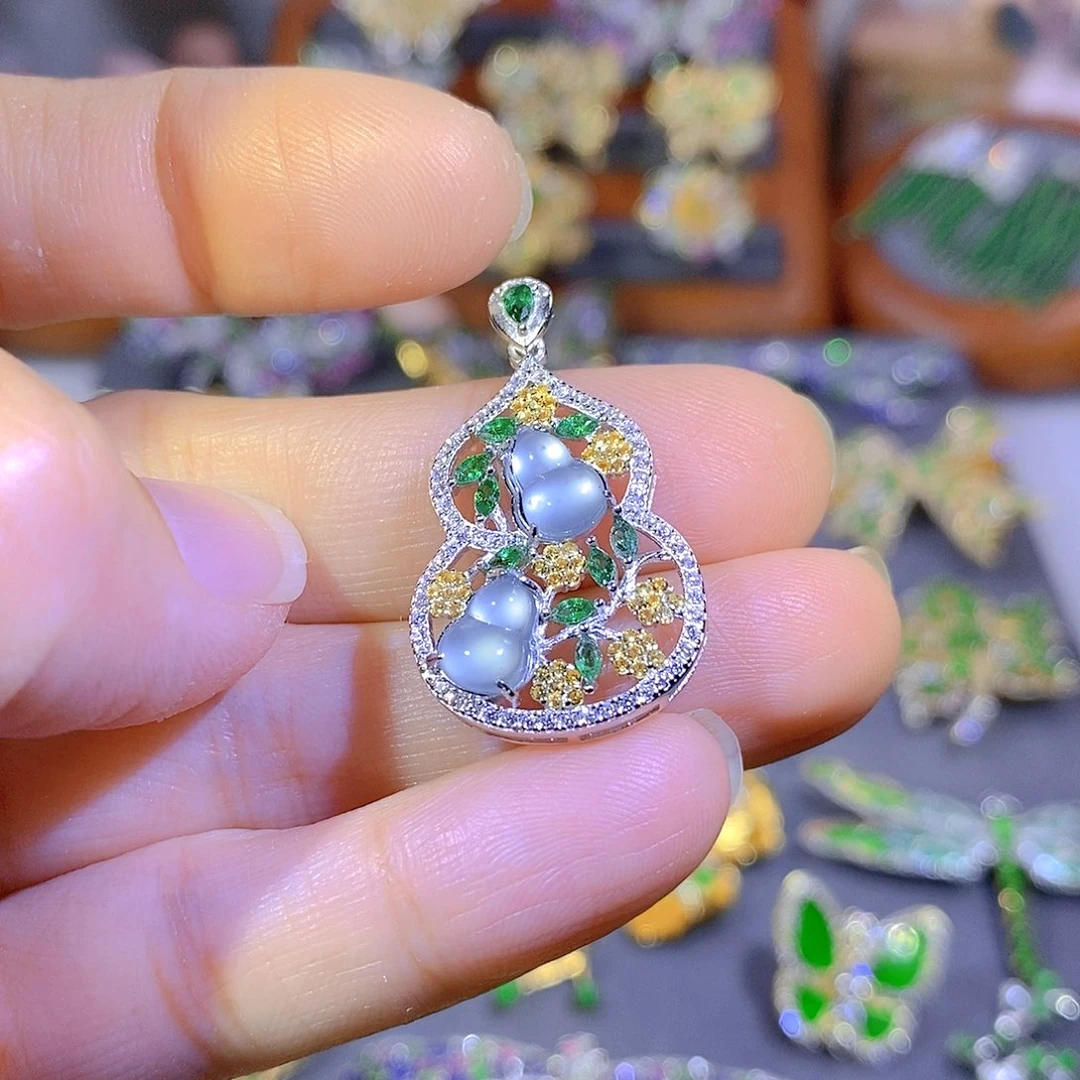 颈饰银S925镶嵌翡翠