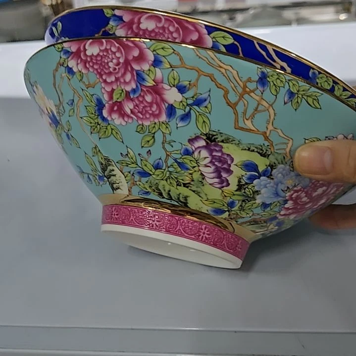 瓷片微瑕8寸2个斗笠碗珐琅彩666