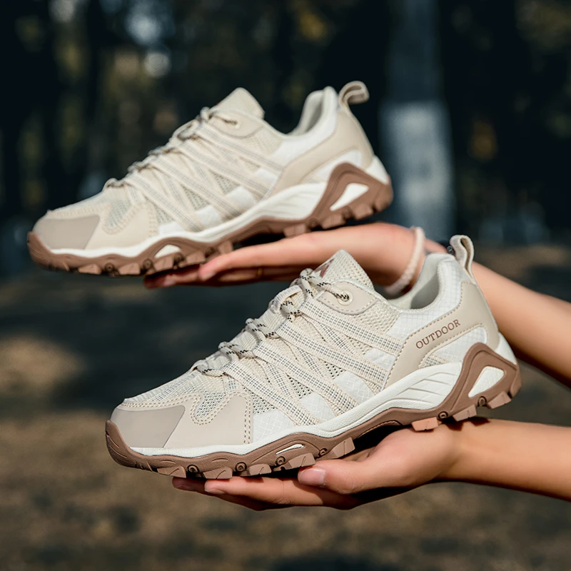 男鞋2025春季新款户外网面情侣款高级感运动鞋防滑透气徒步登山鞋