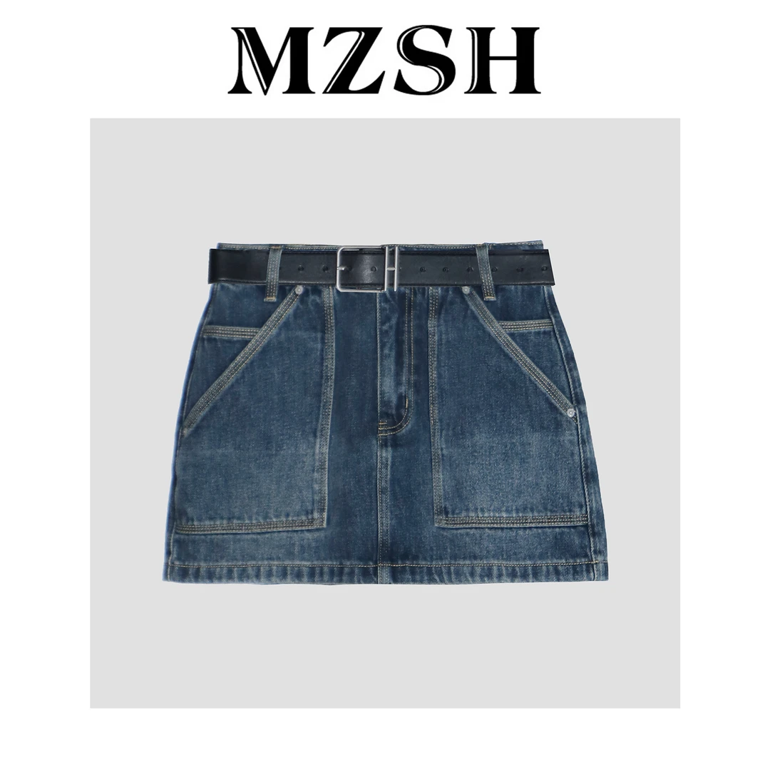 MZSH牛仔短裙美式辣妹复古做旧高腰弹力夏天洋气衣服女DLMZSH759