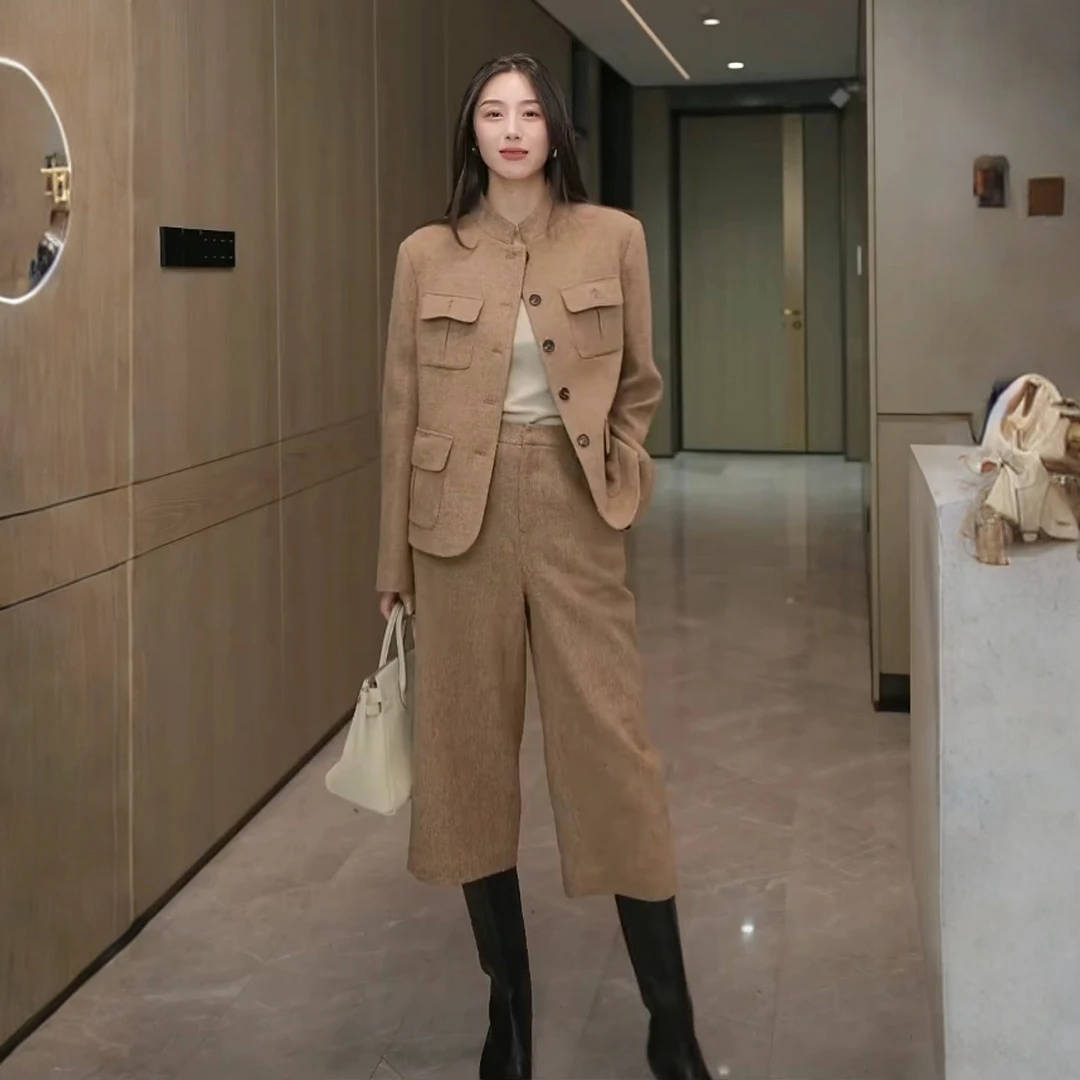韩版时尚小香风套装女2026年新款气质时髦单排扣外套五分裤两件套
