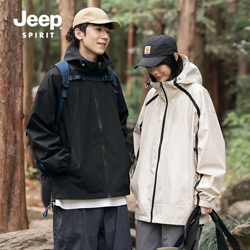 JEEPSPIRIT吉普男女同款山系冲锋衣防风防水外套春秋款户外旅行衣