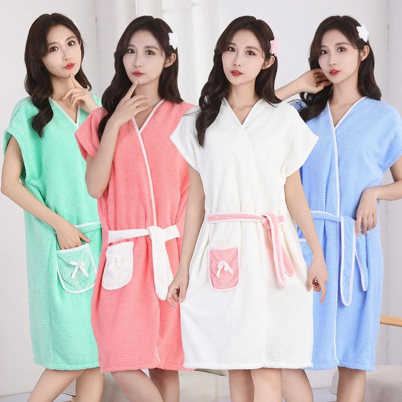 可穿式浴袍成人洗澡可爱浴巾女家用比棉柔软吸水大学生游泳洗澡