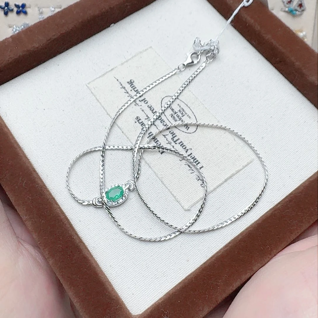 祖母绿颈饰银S925镶嵌