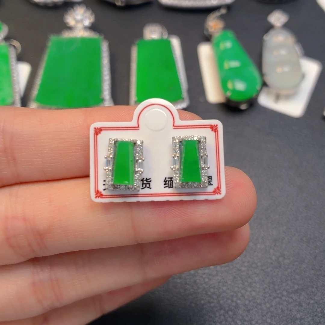 翡翠银S925镶嵌颈饰耳钉