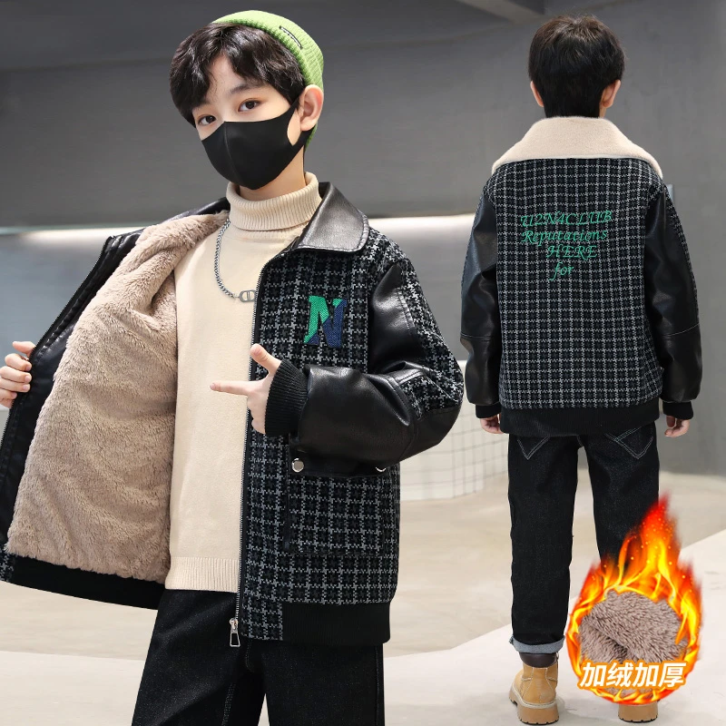 男童秋冬加绒皮衣外套2025新款儿童冬装加厚皮夹克男孩洋气时髦潮