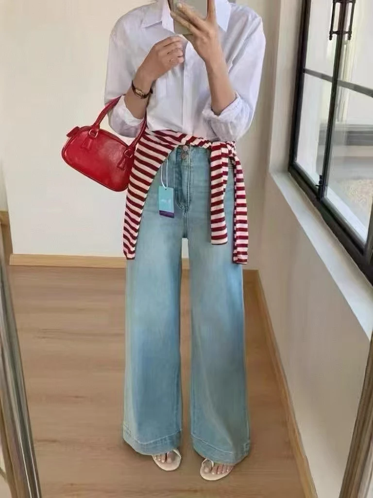 Datou 高腰阔腿牛仔裤1561