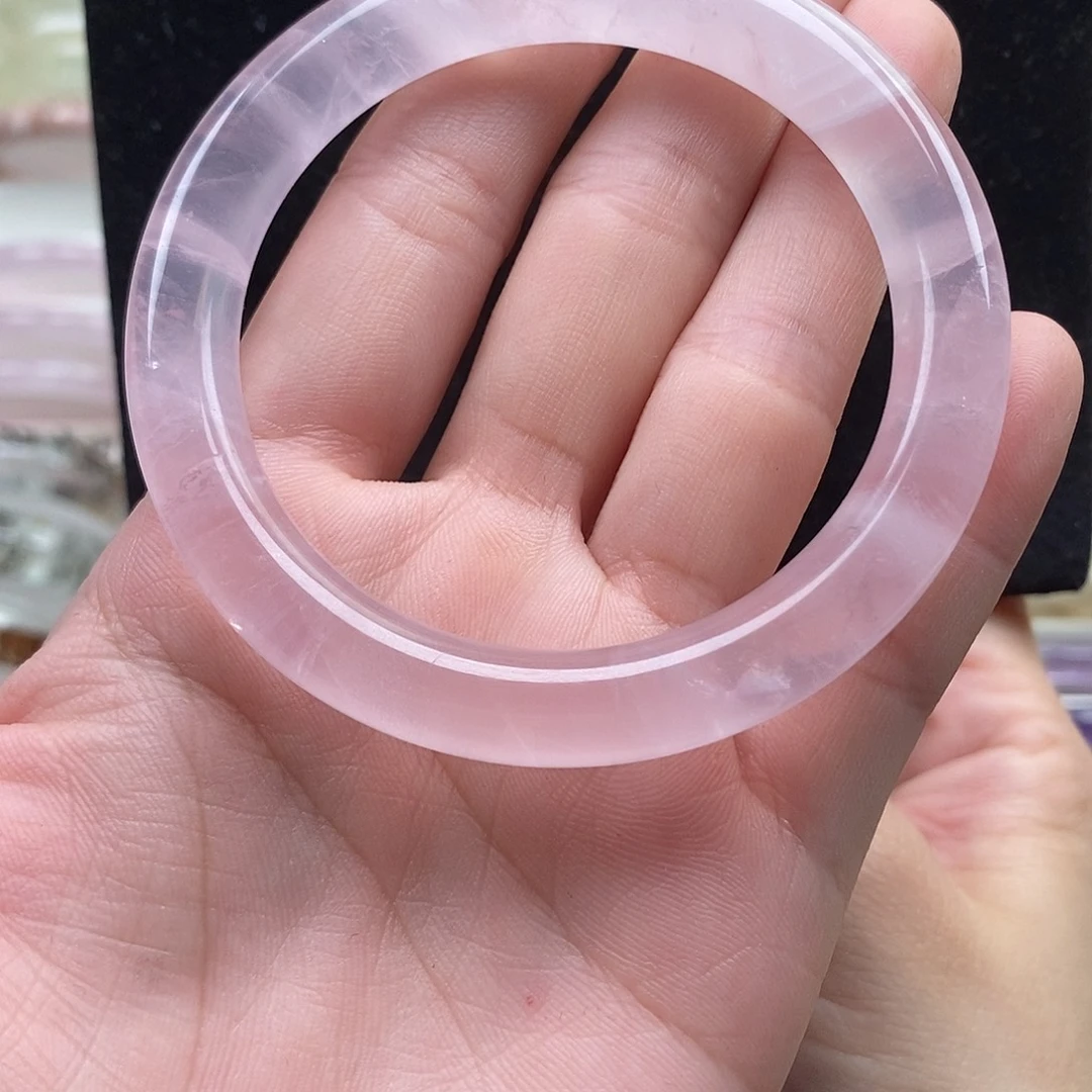 未镶嵌水晶手镯圆条粉晶54➕