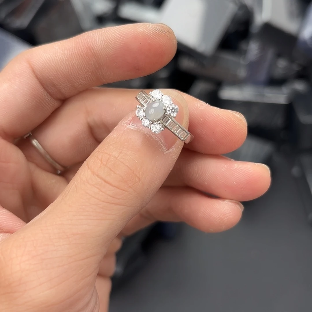 翡翠戒指银S925镀金镶嵌