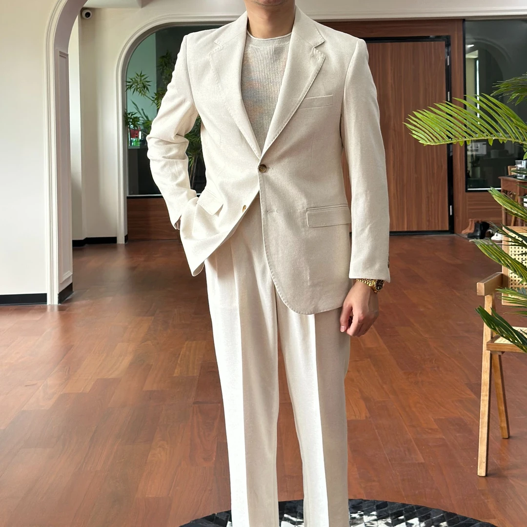 高级轻薄款男士西服套装绅士商务休闲透气时尚平驳领上装日常通勤