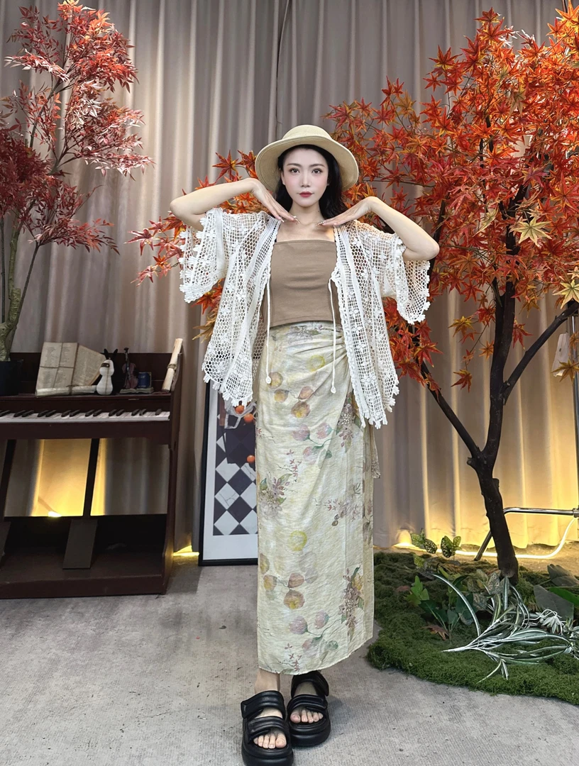 夏季新品高腰法式显瘦气质上衣BTT423369+BXQ422377