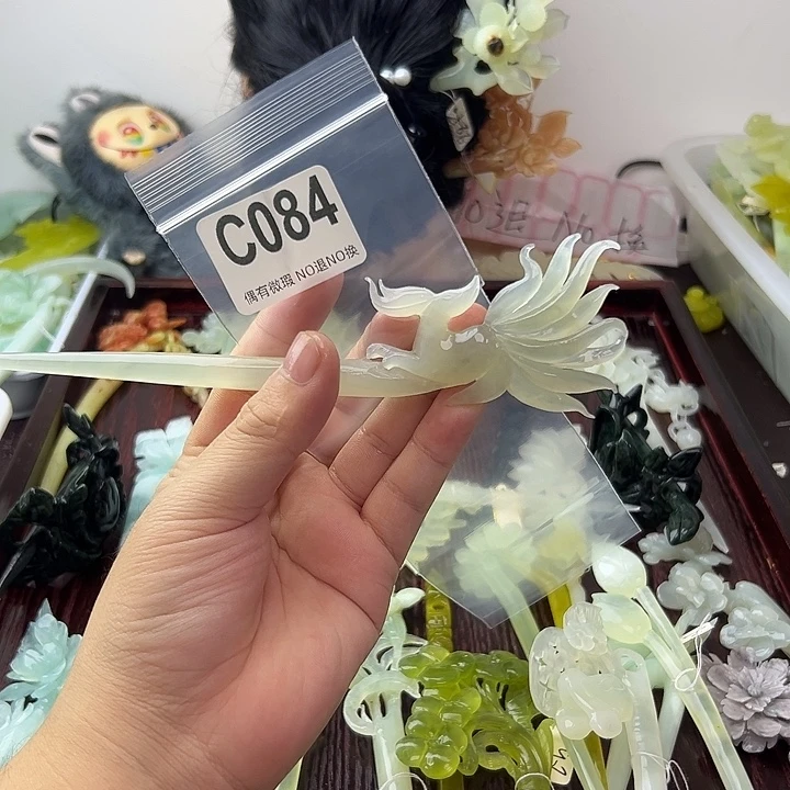 尘***拂蛇纹石玉合金发饰