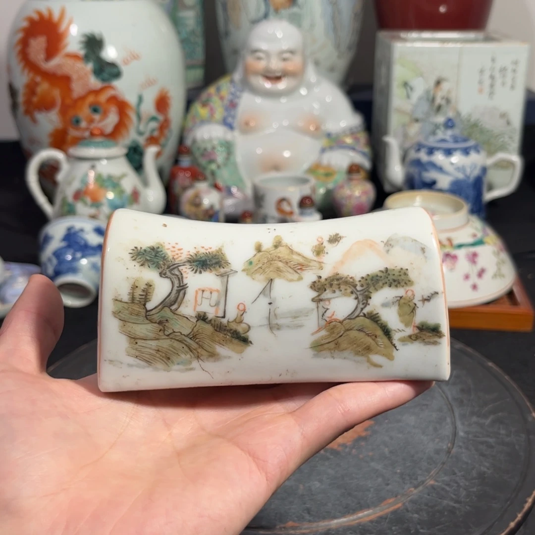 摆件浅洚彩山水画脉枕