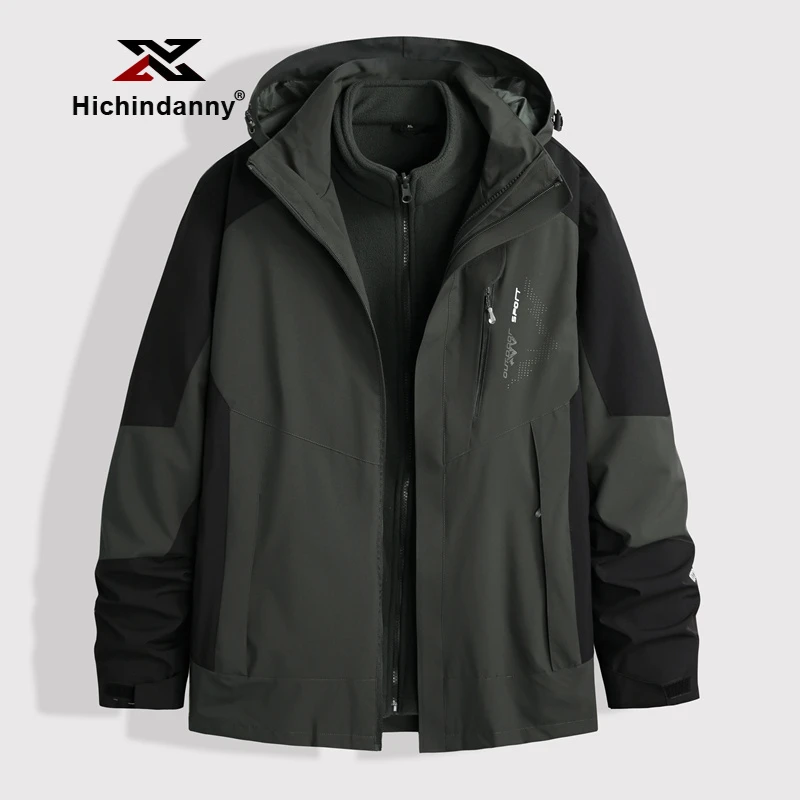 HICHIN三合一可脱卸内胆冲锋衣男士春秋冬加绒加厚棉衣户外两件套