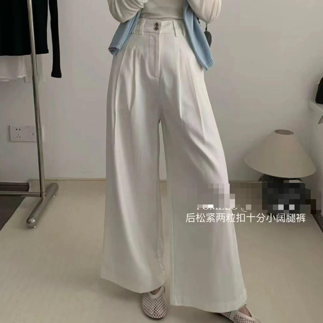 现货发！韩版两粒扣阔腿裤8665