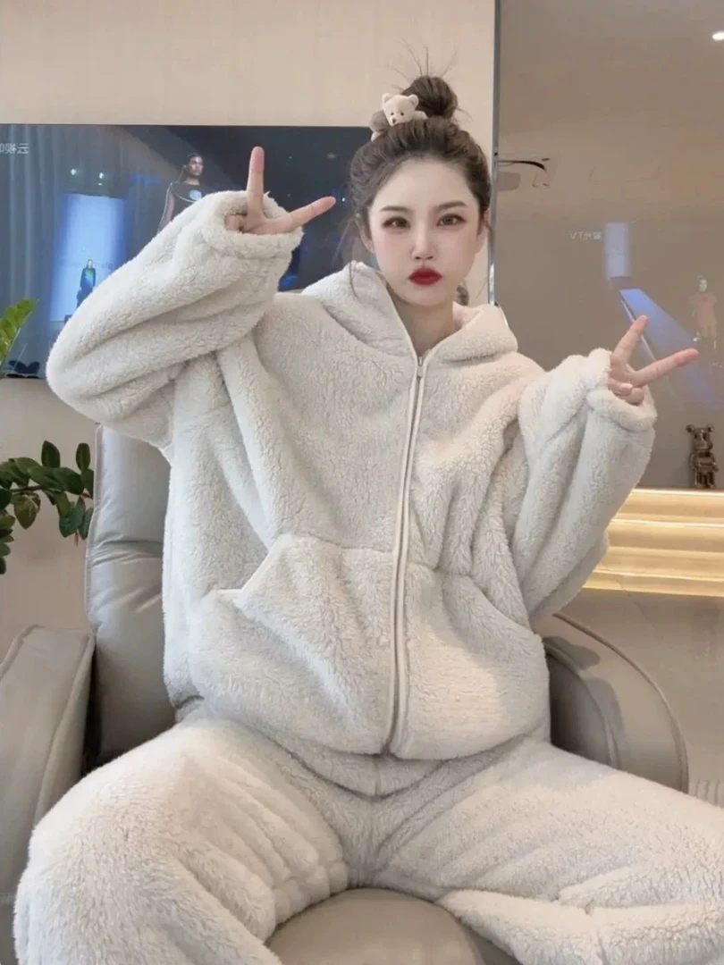 正品（升级加厚）冬季睡衣情侣新款双面北极绒加厚绒宽松大码家居服