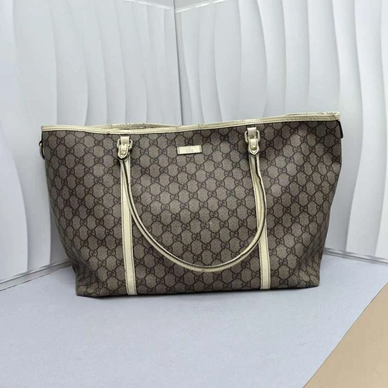 95新 GUCCI/古驰 大号老花拼白购物袋手提包14518816二奢