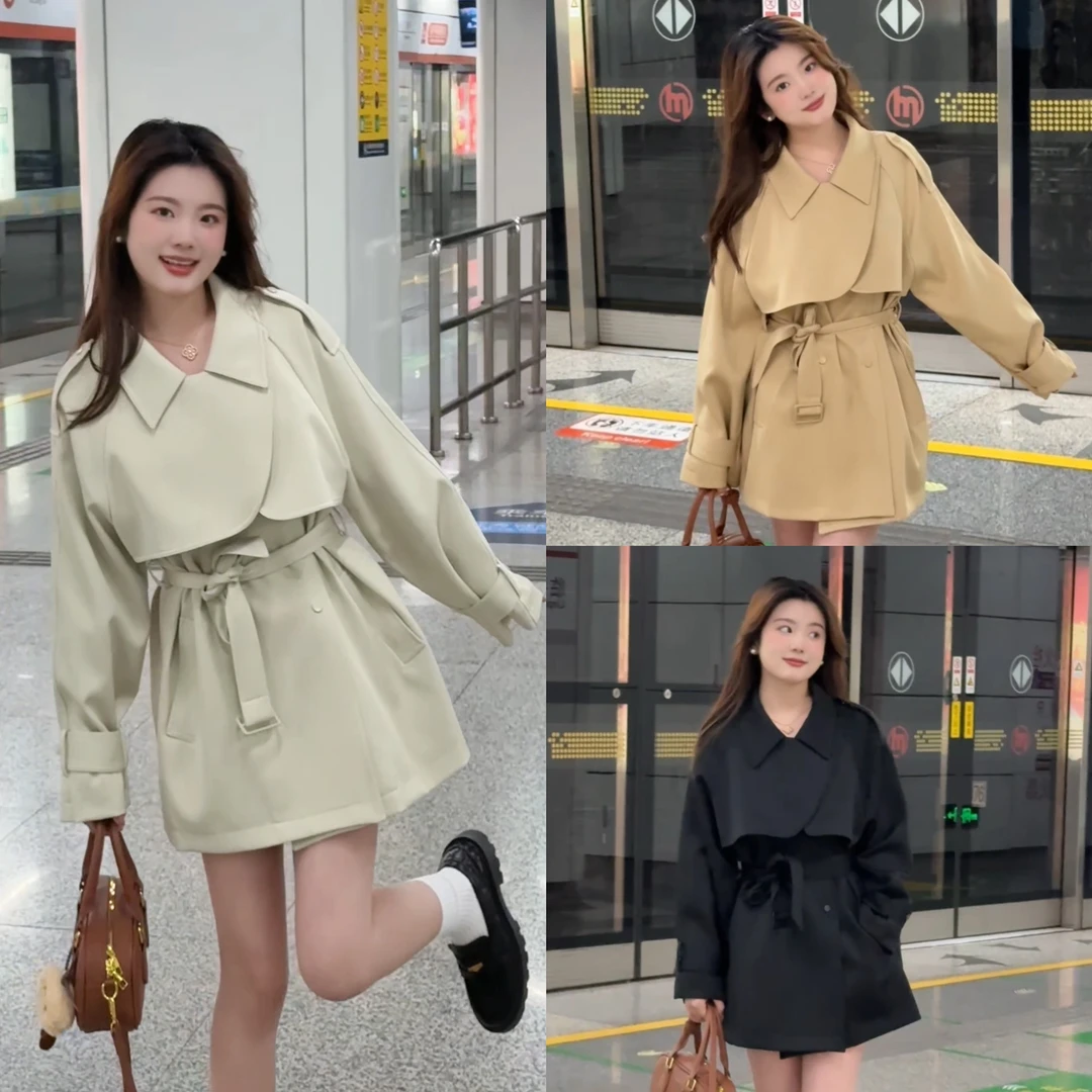 【惜惜】2025春季新款英伦风设计感短款风衣外套