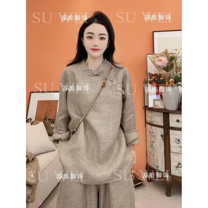 【小圆满】9020金丝亚麻新中式时尚气质百搭斜襟设计女装衬衫